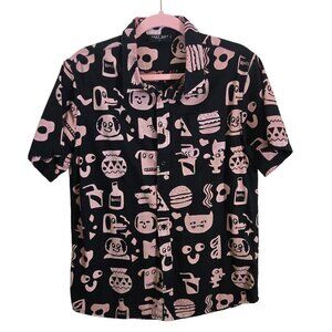 Lazy Oaf Rare Unique Novelty Print London Streetwear Shirt Black Blush Size S